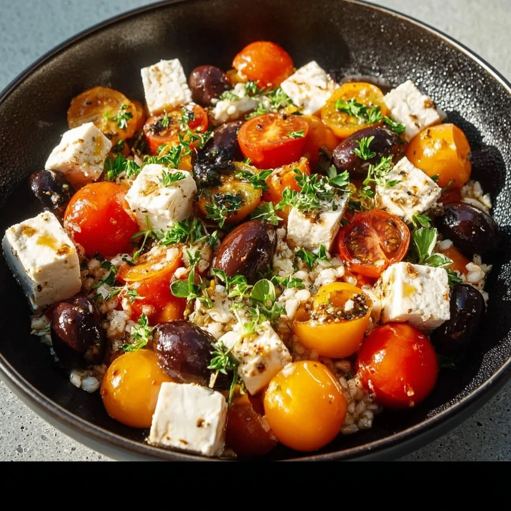 Mediterranean Keto skillet with ground chicken, olives, and feta cheese