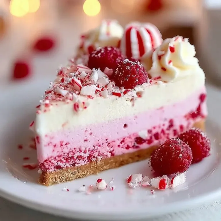 No Bake Peppermint Cheesecake topped with peppermint candy canes