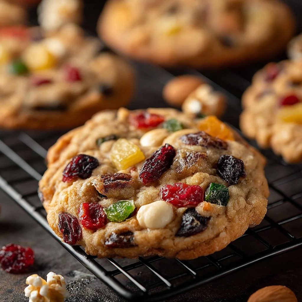 Delicious old fashioned fruitcake cookies with nuts and dried fruits