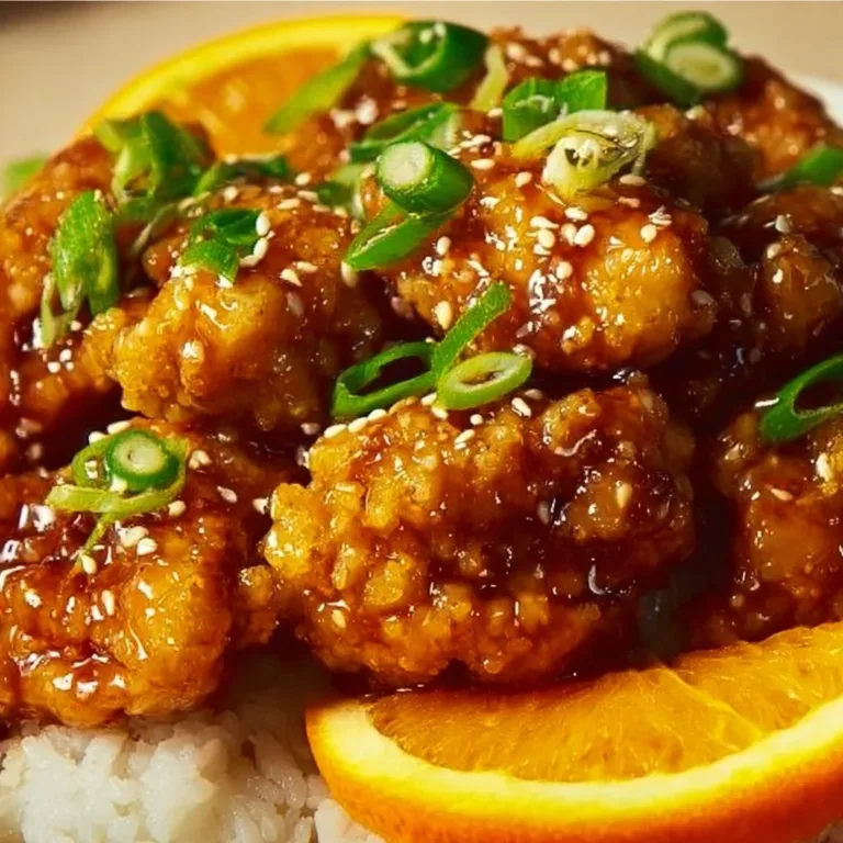 Delicious plate of orange chicken served with rice and vegetables
