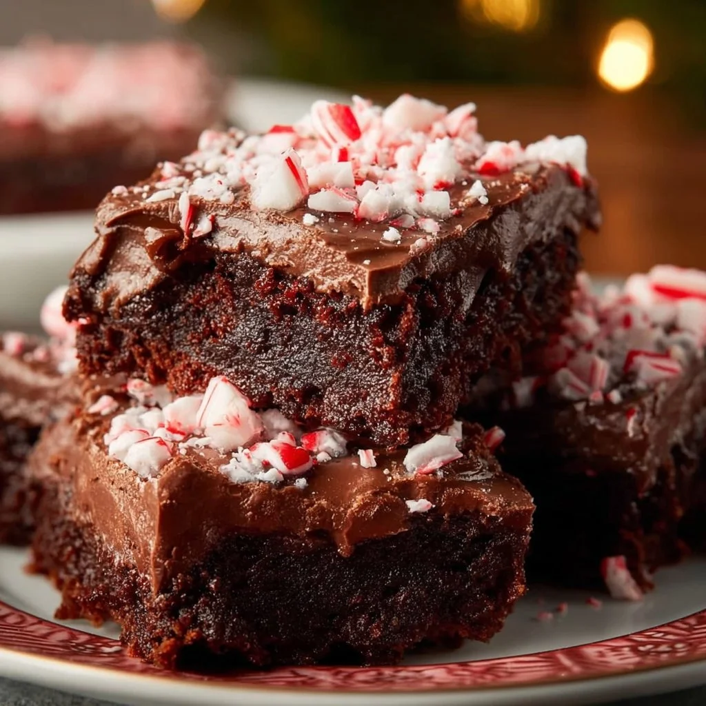 Delicious peppermint brownies topped with chocolate and mint sprinkles