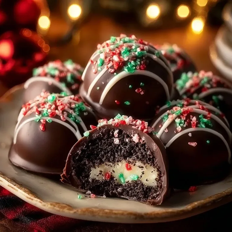 Delicious peppermint Oreo truffles coated in chocolate, perfect for festive treats.