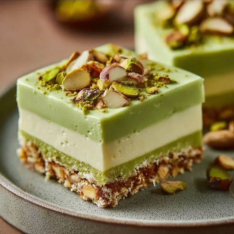 Delicious Pistachio Lush Dessert Bars served on a plate with crushed pistachios