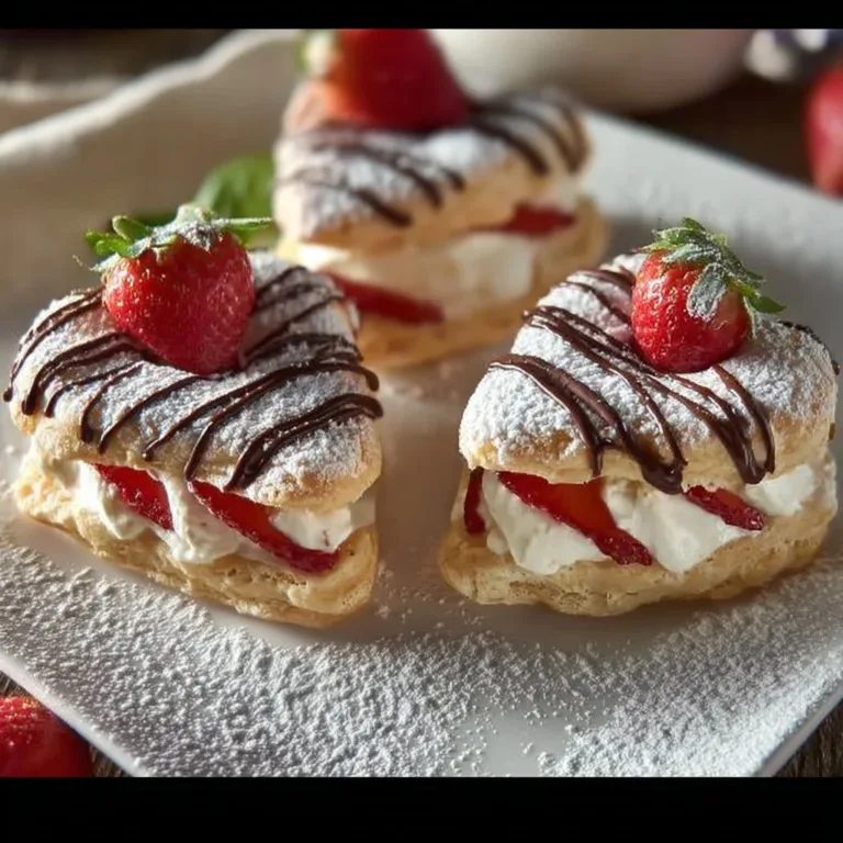 Delicious strawberry cream puffs topped with fresh strawberries and whipped cream