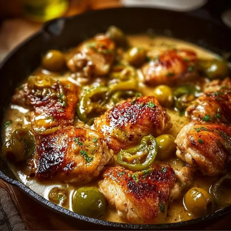 Tasty Pepperoncini Chicken Skillet served with fresh herbs and side dishes.