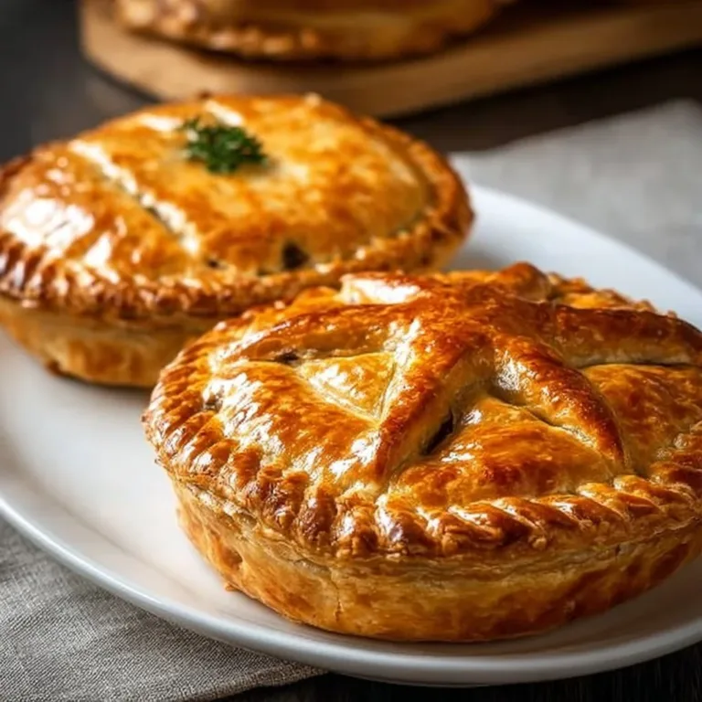 Delicious traditional meat pie served with fresh herbs and crispy crust
