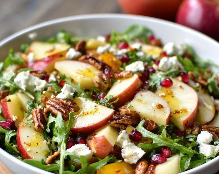 Delicious Apple Feta Salad with fresh greens, apples, and creamy feta cheese