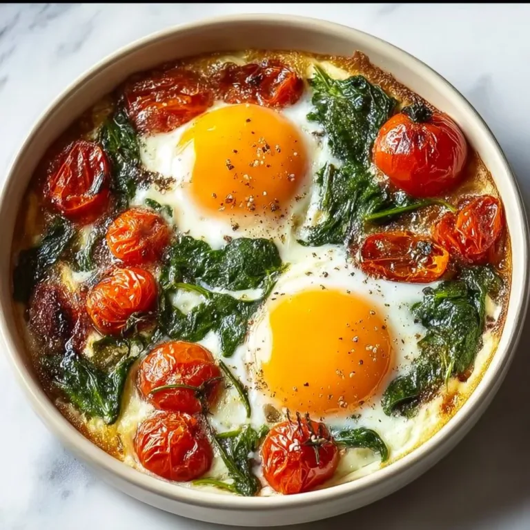 Plate of baked feta eggs topped with herbs, served in a rustic dish