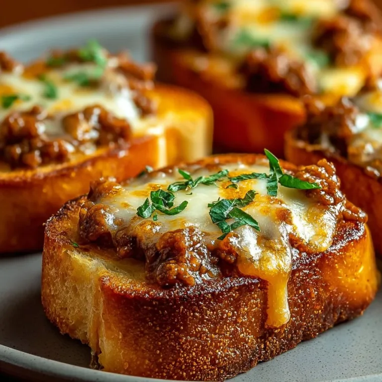 Cheesy sloppy joe toast topped with melted cheese and savory meat