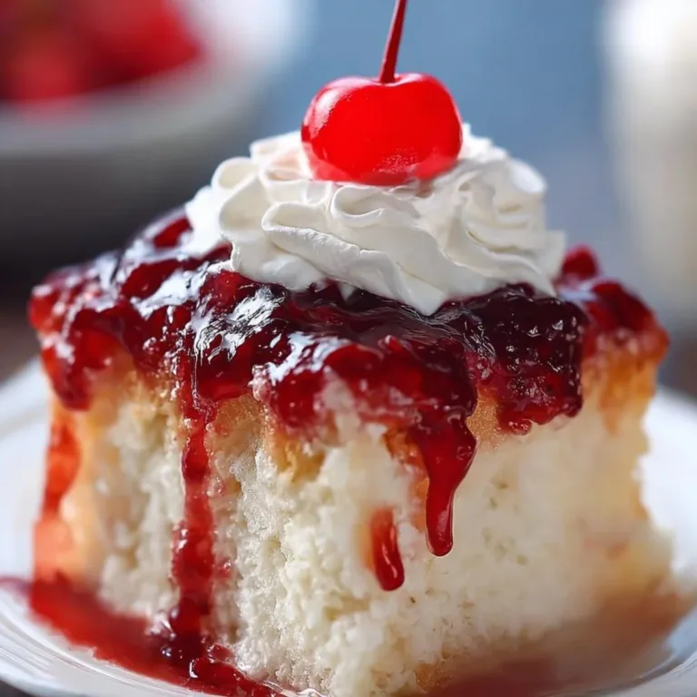 Cherry Vanilla Vampire Poke Cake with spooky decorations and vibrant colors