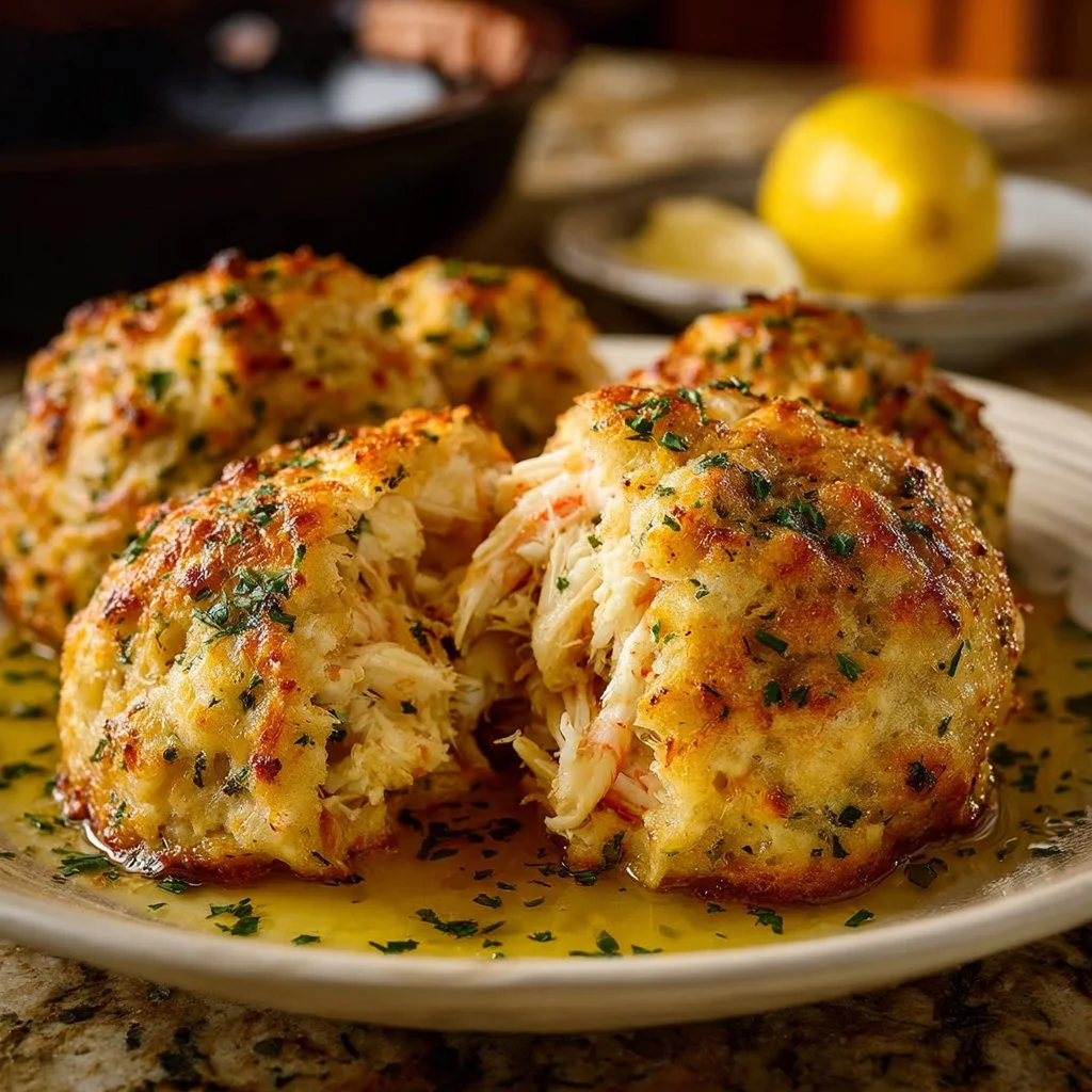 Crab Stuffed Cheddar Bay Biscuits with Lemon Butter
