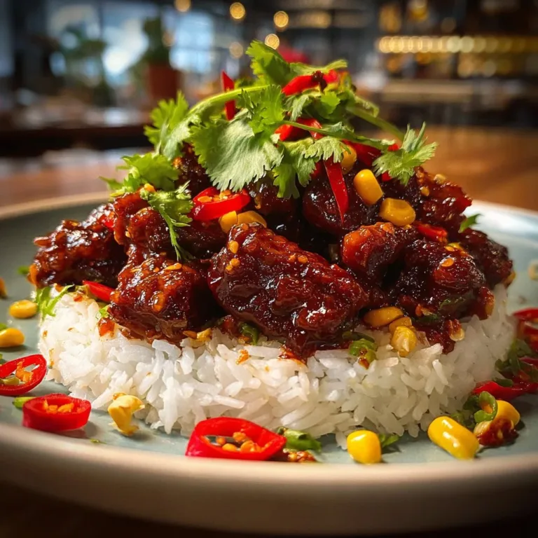 Crispy chilli beef dish garnished with vegetables for a delicious meal