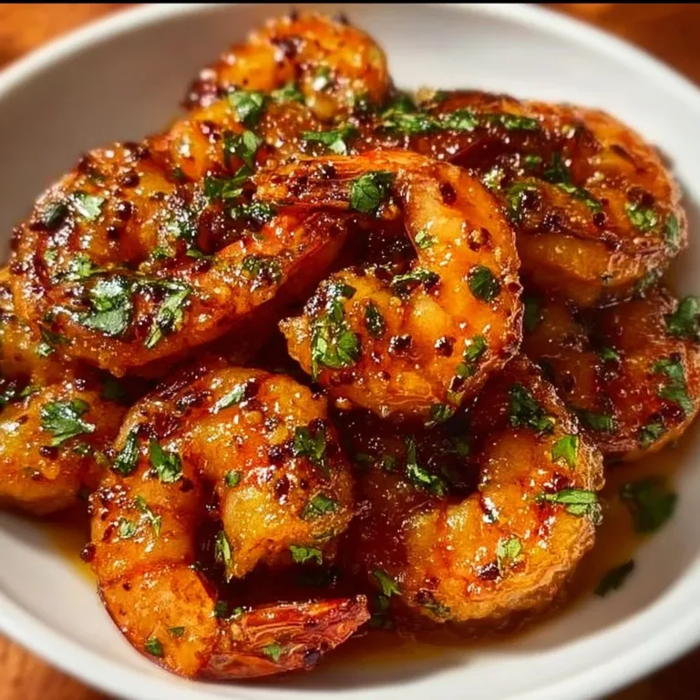 Plate of crispy honey-glazed shrimp garnished with herbs