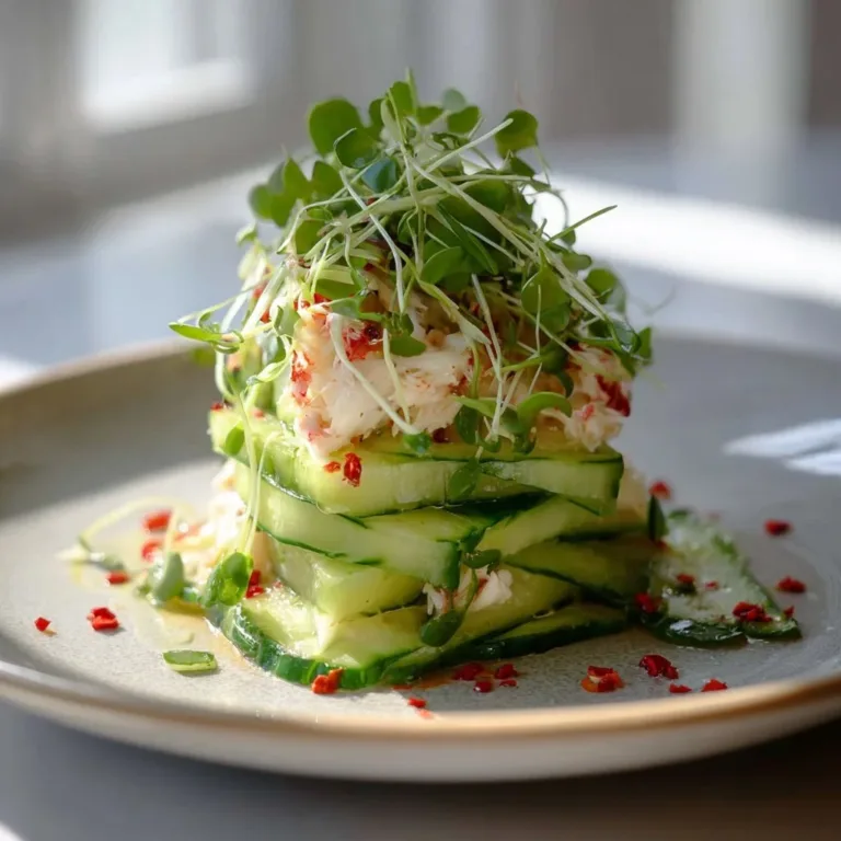 Delicious cucumber salad topped with crab meat for a refreshing dish.
