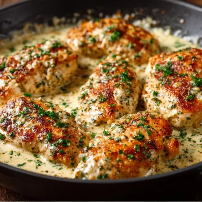 Garlic Parmesan Chicken dish garnished with herbs and served on a plate