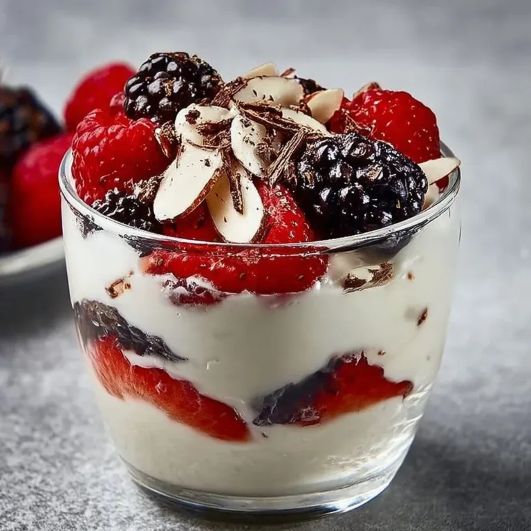 Delicious Greek yogurt berry parfait layered with fresh berries and granola