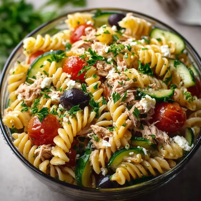 Mediterranean Tuna Salad with fresh vegetables and olives in a bowl