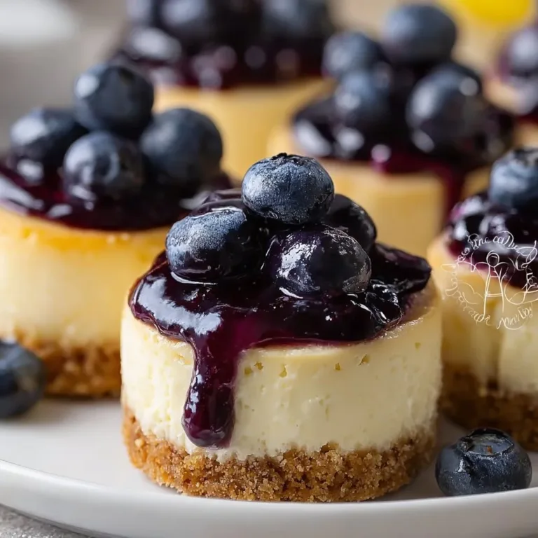 Mini lemon blueberry cheesecakes topped with fresh blueberries and lemon zest.