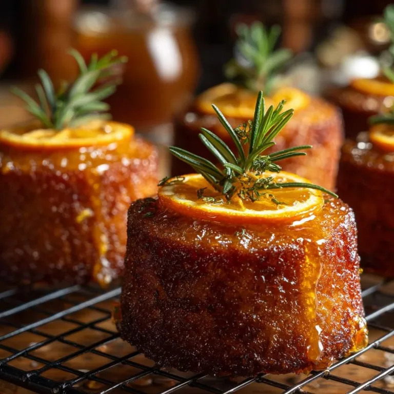 Deliciously moist Orange Ginger Honey Cakes topped with citrus and ginger glaze