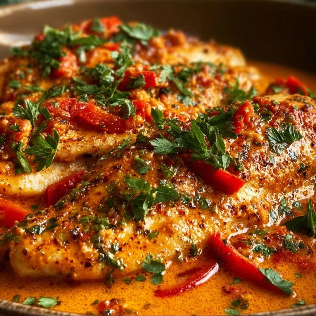 Quick Tilapia with Creamy Roasted Red Pepper Sauce
