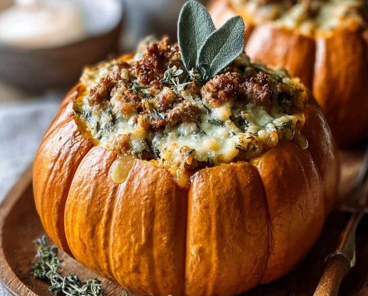 Roasted Pumpkin with Turkey and Sage Stuffing