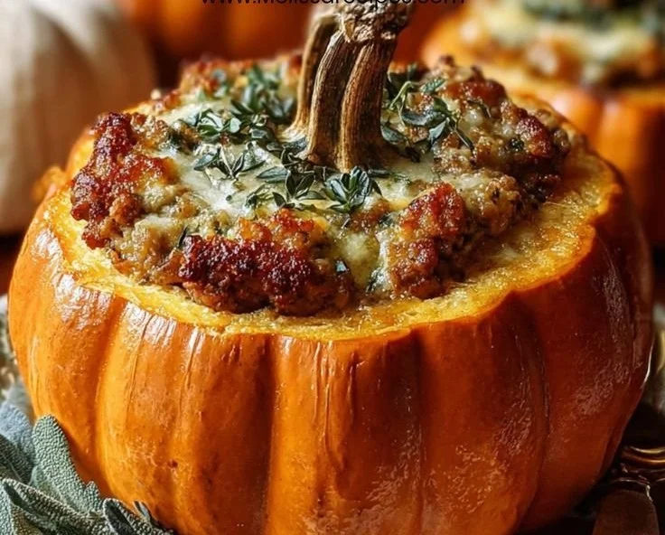 Roasted Pumpkin with Turkey and Sage Stuffing