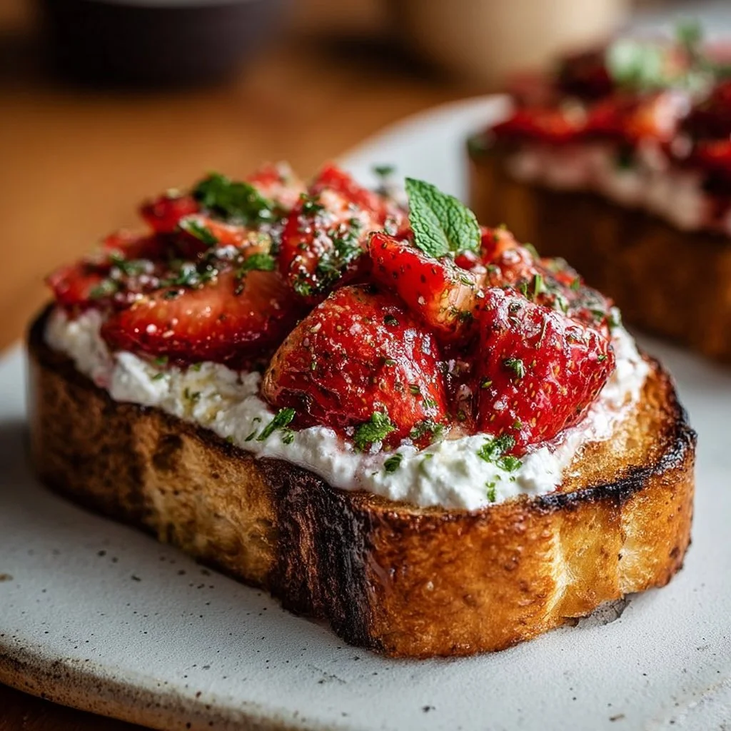 Roasted Strawberry Whipped Ricotta Toast
