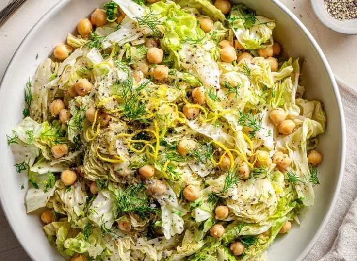 Savoy Cabbage Chickpea Salad with vibrant greens and protein-rich chickpeas