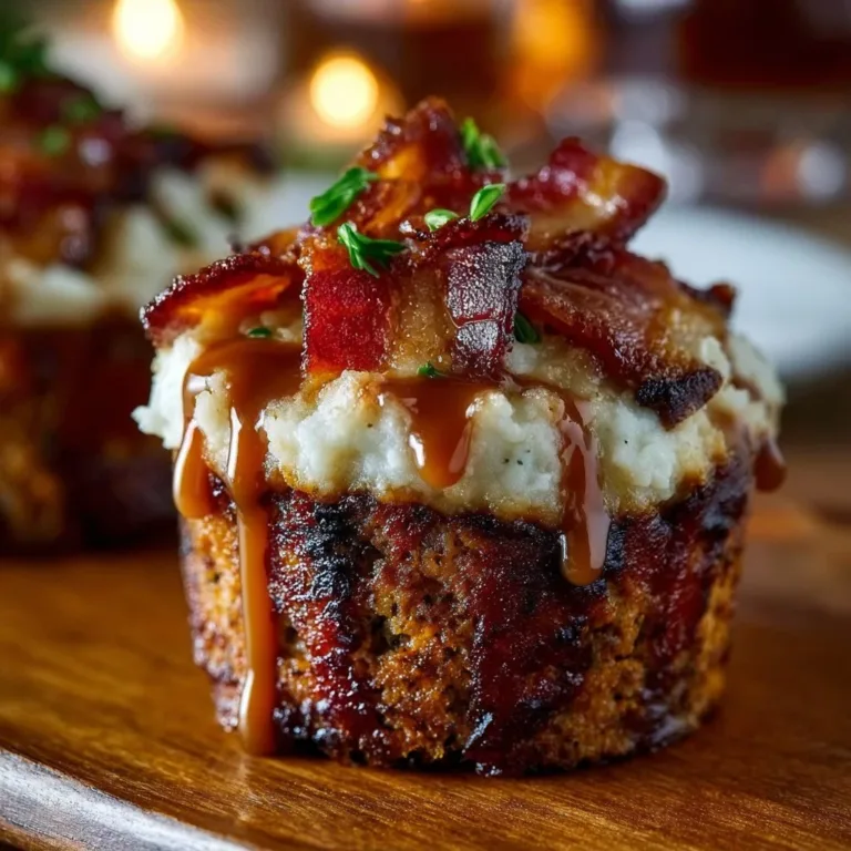 Smoky bourbon BBQ beef meatloaf cupcakes wrapped in bacon