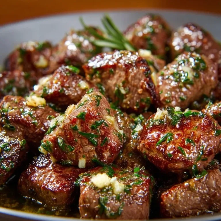 Delicious steak bites served in garlic butter sauce