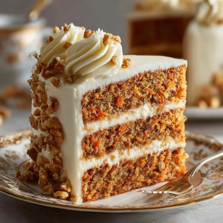 Delicious slice of To Die For Carrot Cake with cream cheese frosting
