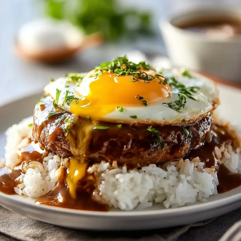Delicious Hawaiian loco moco with a beef patty, rice, gravy, and fried egg
