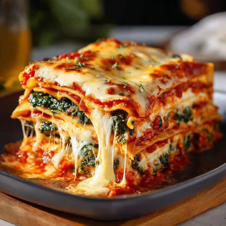 Ultimate spinach lasagna layered with 3 delicious cheeses