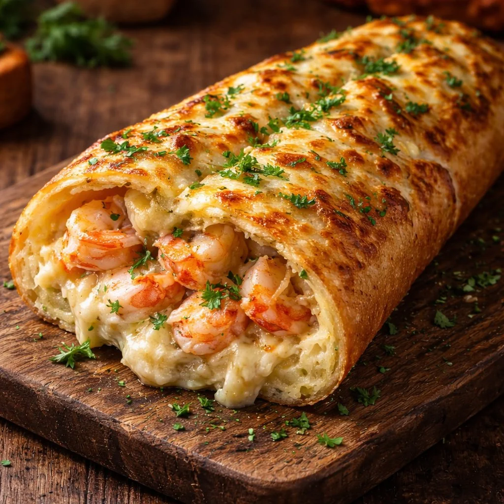Cheesy Garlic Shrimp Bread