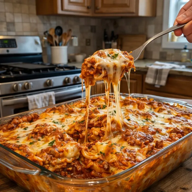 Delicious classic beef lasagna with layers of meat, cheese, and pasta