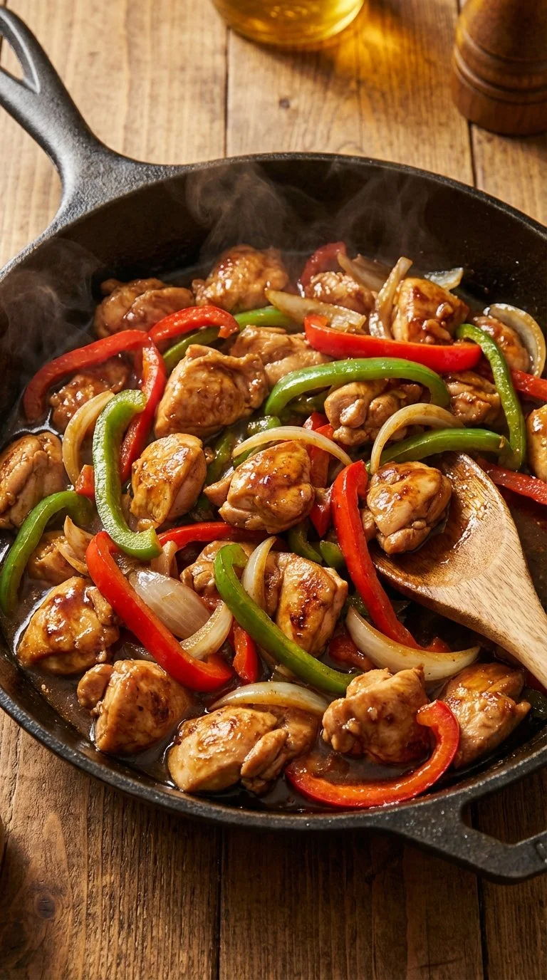 Delicious easy Black Pepper Chicken garnished with green onions
