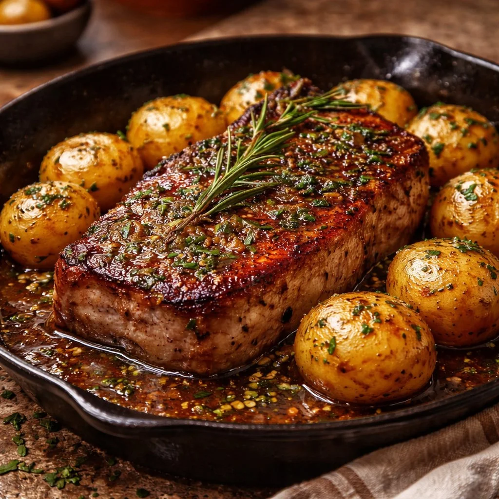 Garlic Herb Pork Chops with Baby Potatoes