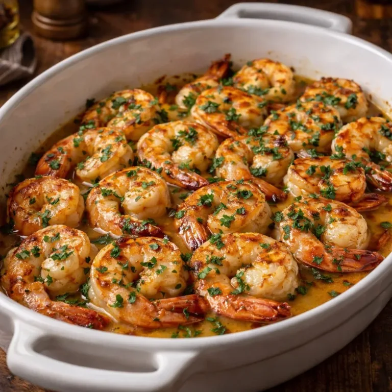 Baked Garlic Parmesan Shrimp served with herbs and lemon