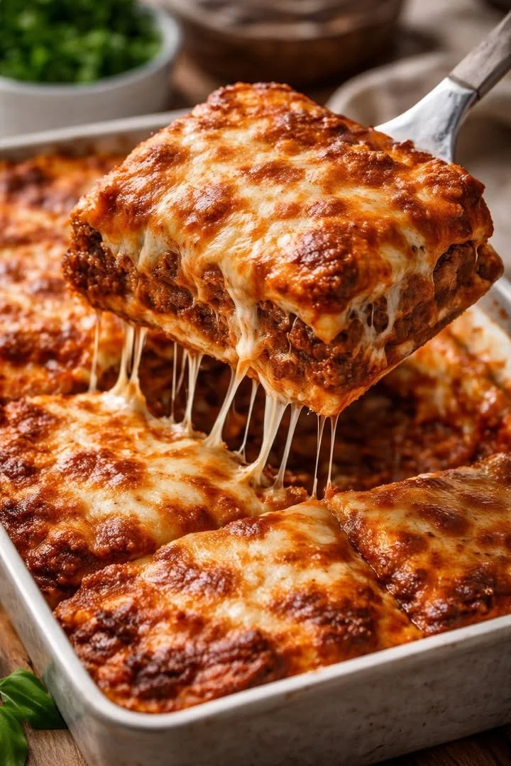 Delicious homemade lasagna with layers of cheese, meat, and herbs