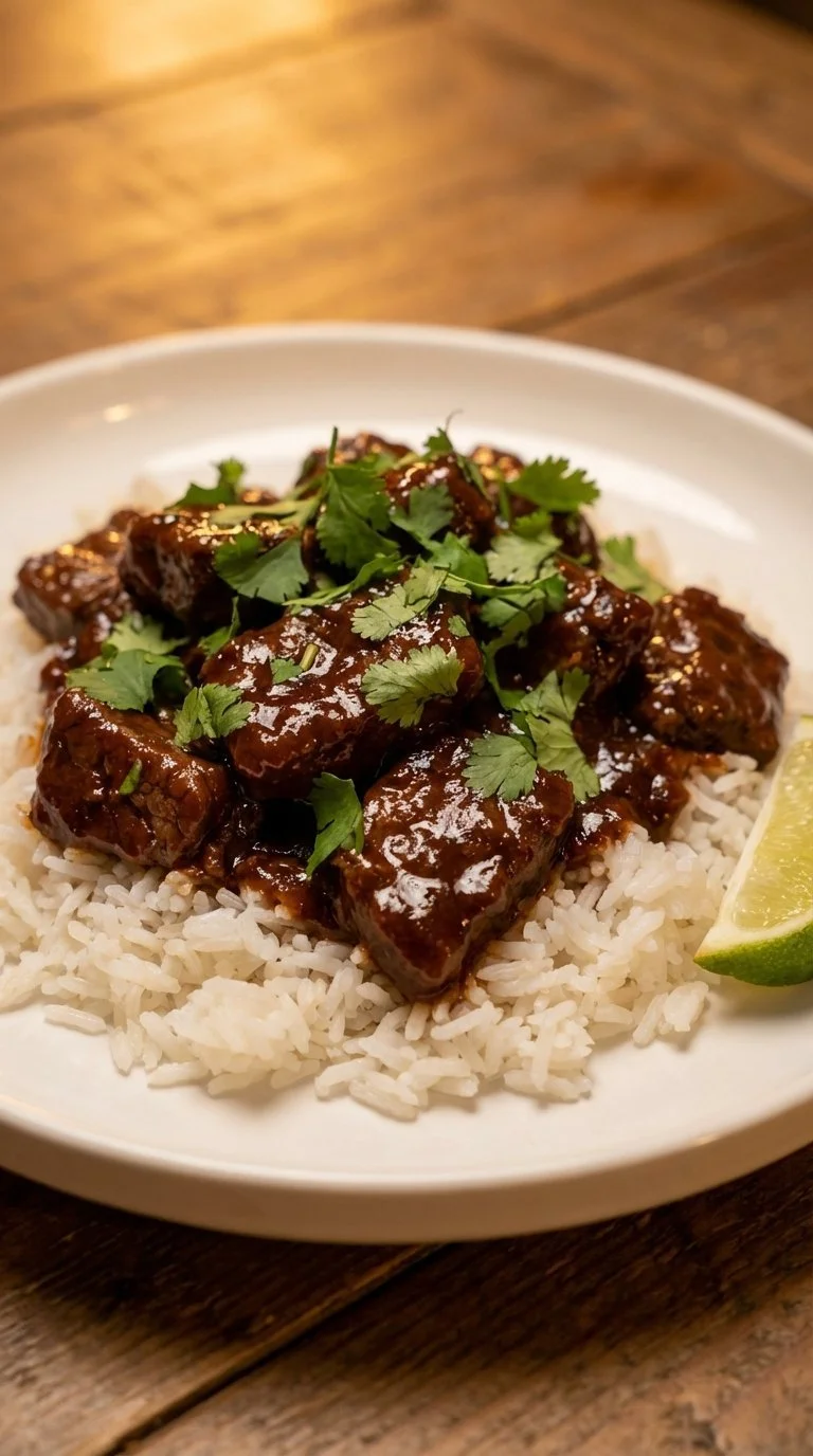 Savory Coconut Braised Beef cooked in creamy coconut sauce
