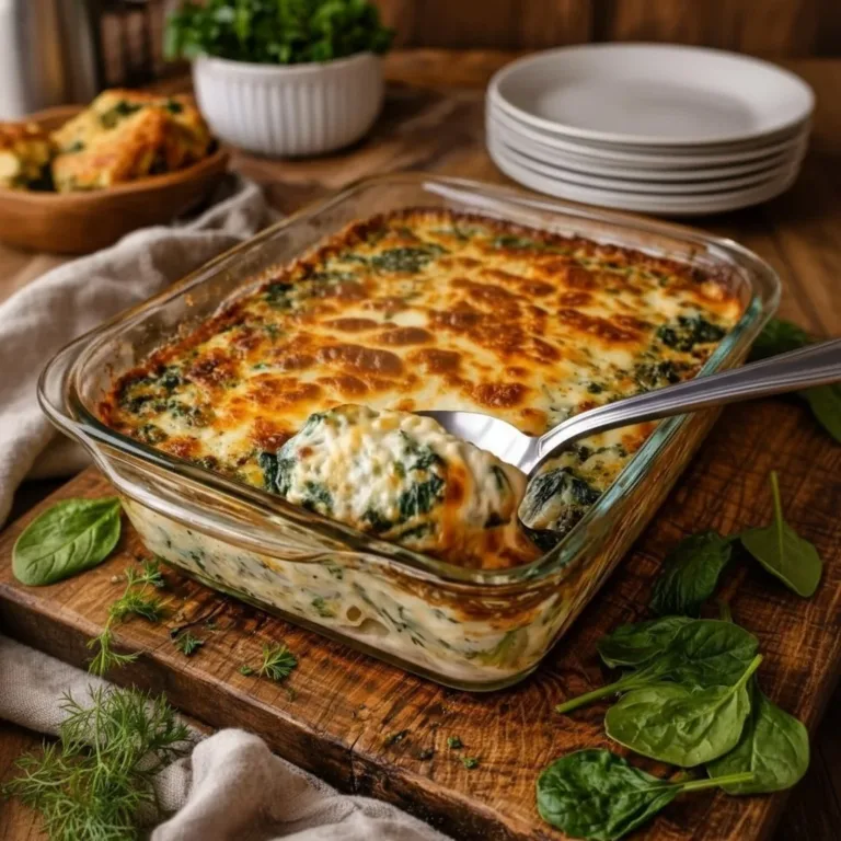 Delicious spinach gratin topped with cheese and creamy béchamel sauce