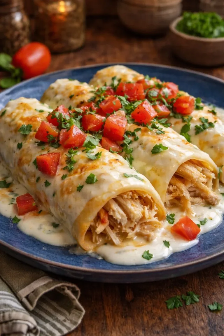 Baked cream cheese chicken taquitos served on a plate with dipping sauce.