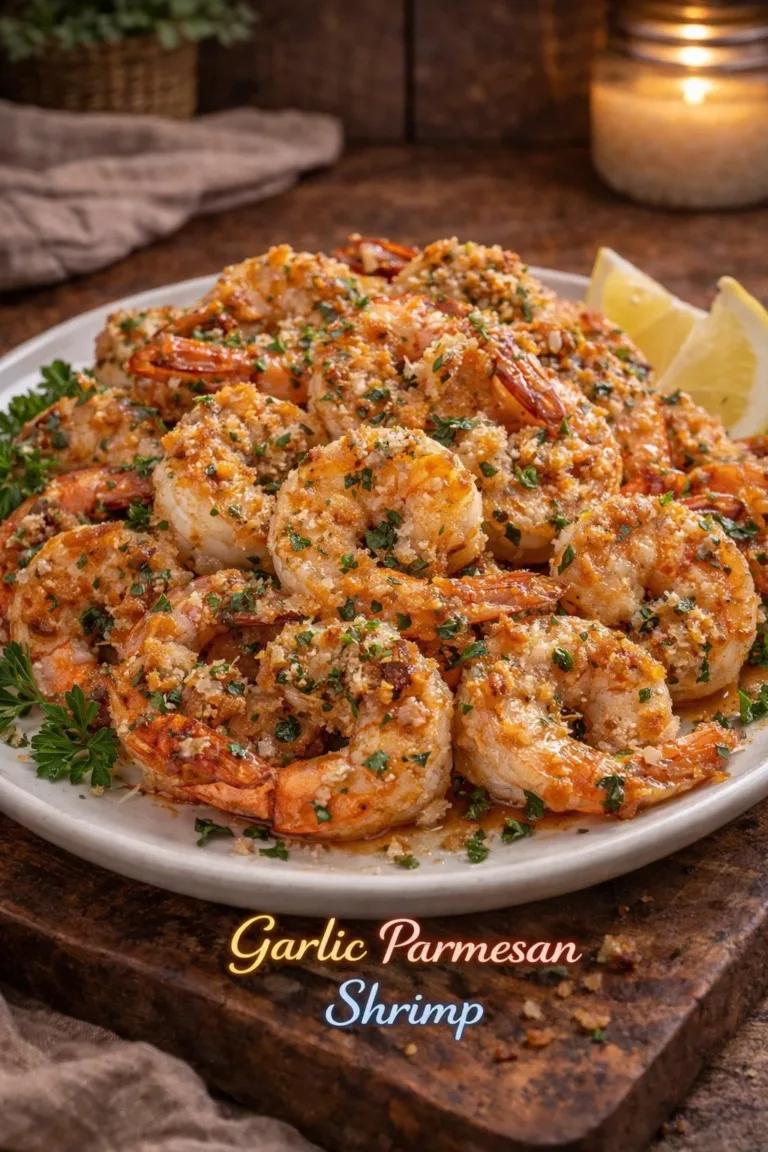Baked Garlic Parmesan Shrimp served in a dish