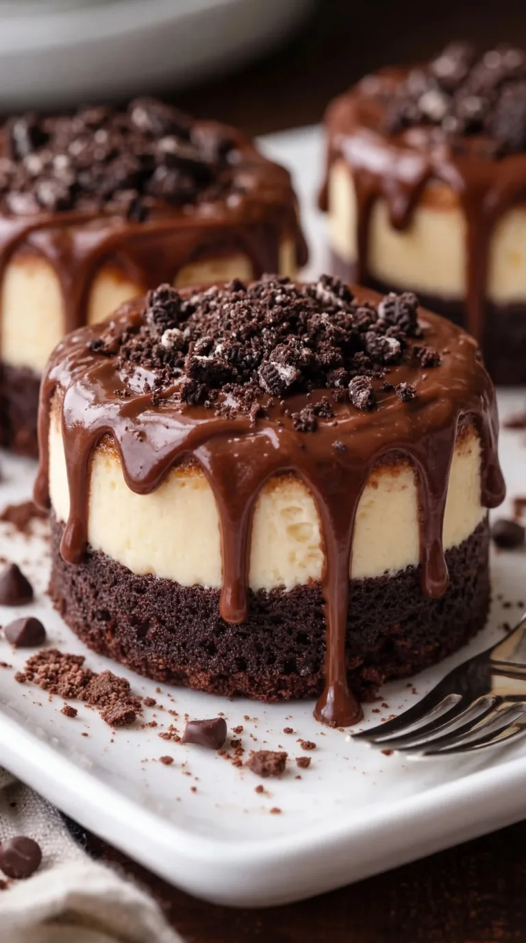 Delicious brownie bottom mini cheesecakes topped with creamy cheesecake filling