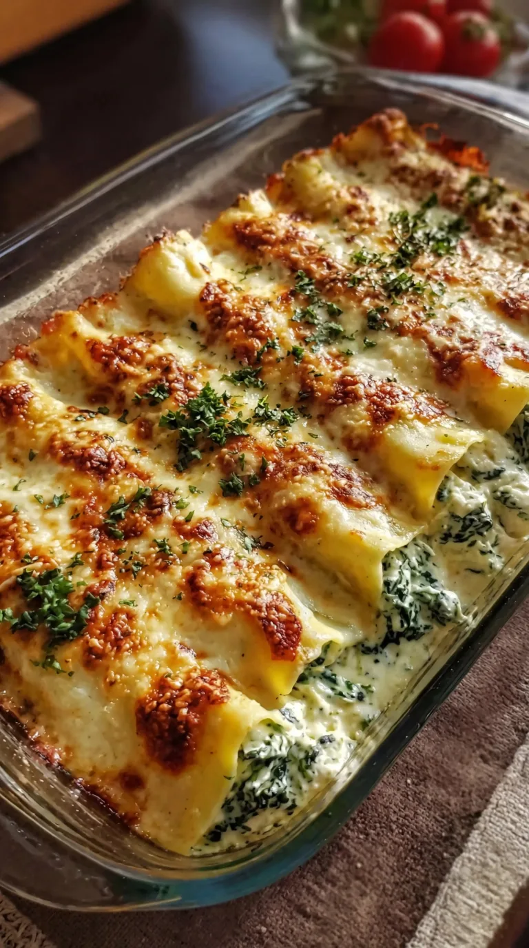 Plate of Cheese and Spinach Cannelloni topped with fresh herbs