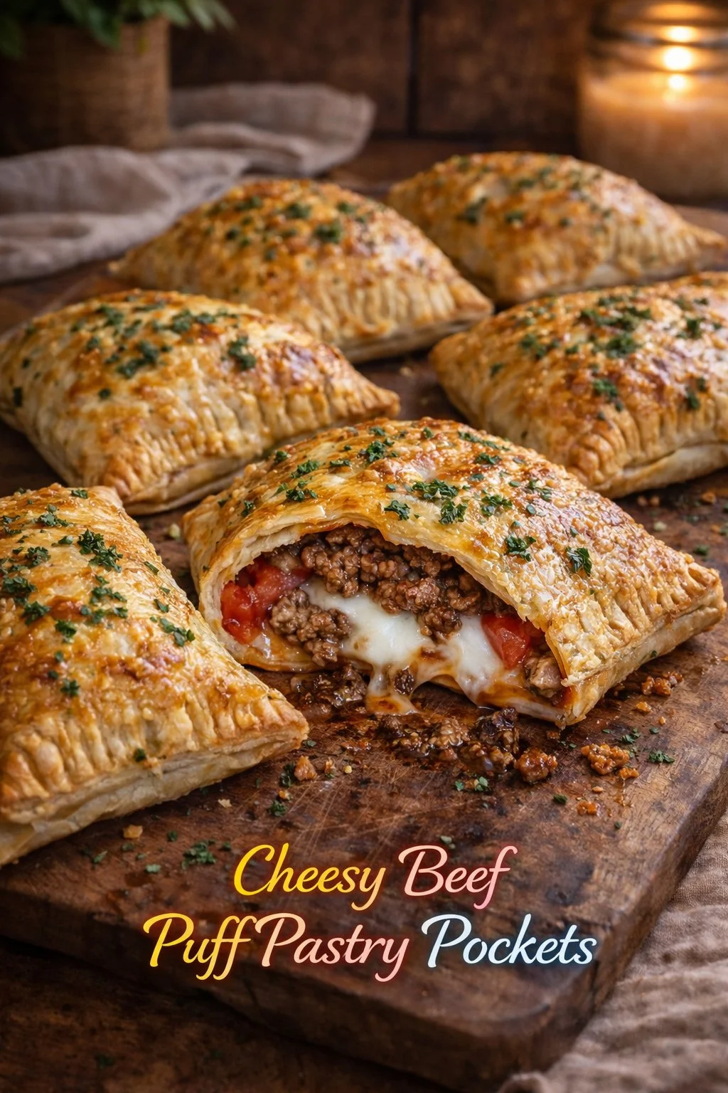 Cheesy Beef Puff Pastry Pockets