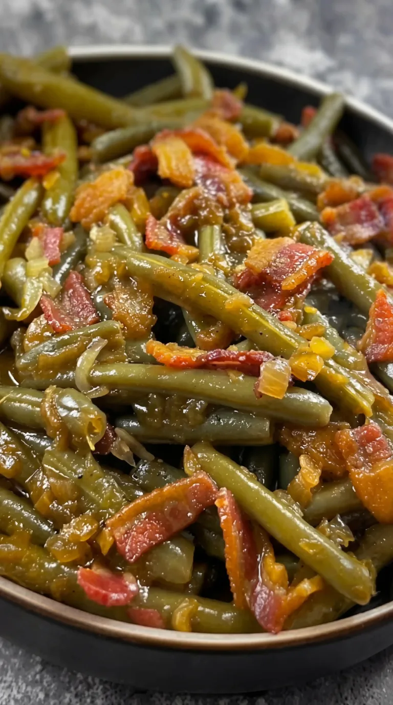Plate of Crack Green Beans garnished with spices and herbs