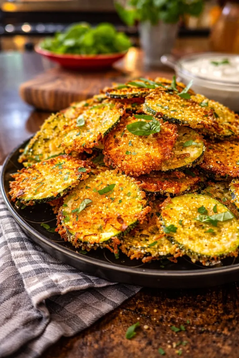 Crispy lemon Parmesan zucchini chips served with basil aioli dip