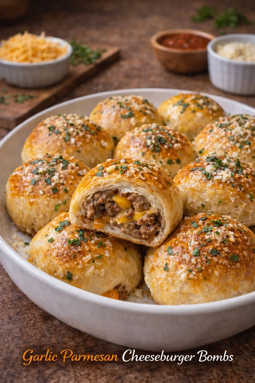 Garlic Parmesan Cheeseburger Bombs
