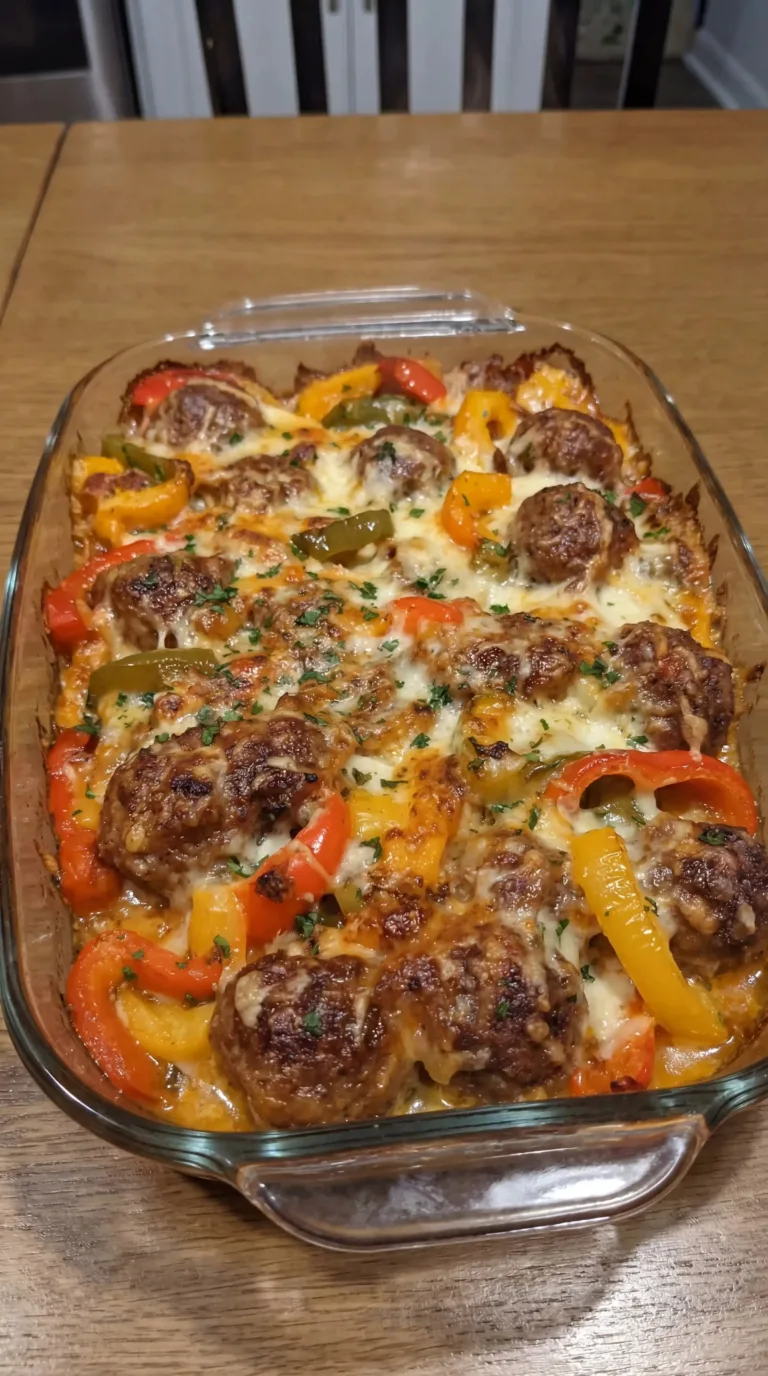 Gluten-free Italian sausage and pepper casserole ready to serve.
